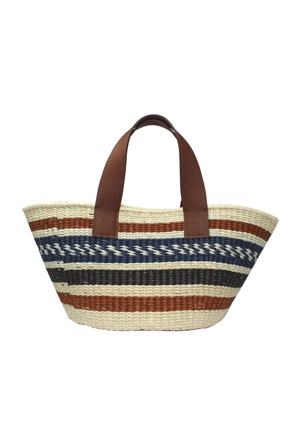 Striped Canasta Bag With Leather Handle