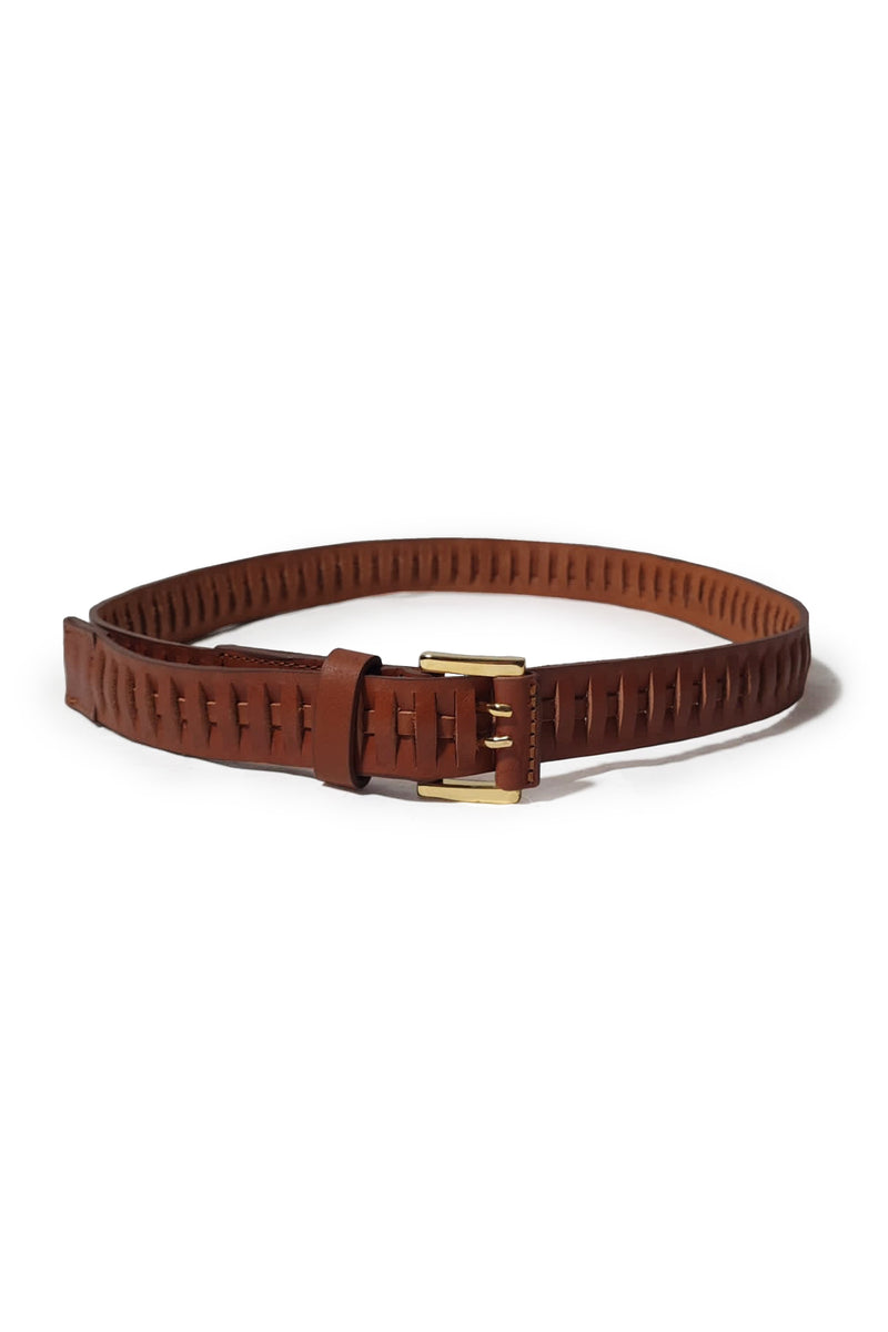 Grooved Leather Belt - Brown
